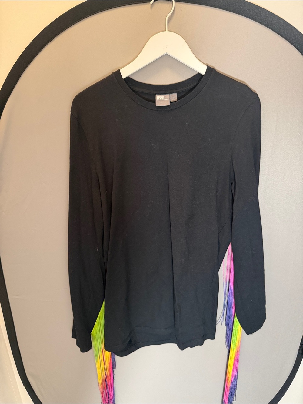 ASOS Black Long-Sleeve Tee with Rainbow Fringe Detail